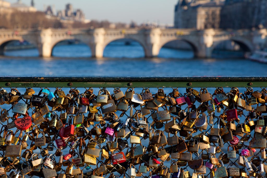Padlocks in the Pont Des Arts, Paris, Ile de France, France